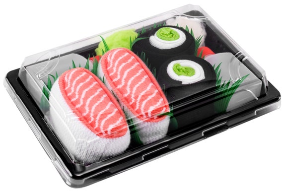 Sushi Socks Box 2 Pairs Salmon Cucumber Maki Cool Gift Present