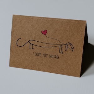 Carte de Saint-Valentin pour chien, carte de Saint-Valentin I Love You Sausage | Carte teckel - Maman chien, papa chien