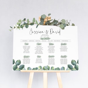 Eucalyptus Sage Wedding Table Plan | Custom Wedding Seating Chart Landscape | Bespoke Wedding Welcome Sign | Large Table Plan Board