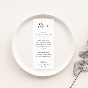 Karty menu weselnego Leaf | Proste i eleganckie menu kolacji | Zimowe wesele
