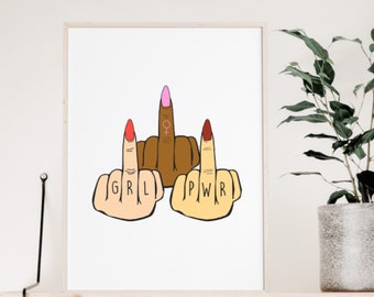 Huella digital GRL PWR, Arte feminista / Cartel del feminismo del poder femenino / El regalo de Galentine para ella