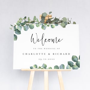 Welcome Board, Boho Wedding Welcome Sign | Wedding welcome Poster with eucalyptus & sage green