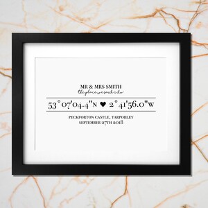 Your Wedding location coordinates print Personalised wedding gift Engagement gift Personalised Wedding Keepsake image 3