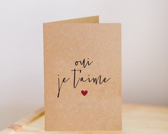 Oui Je T'aime Valentines Card | Cute Valentines card wife | French birthday Card - love quotes, love cards, I love you