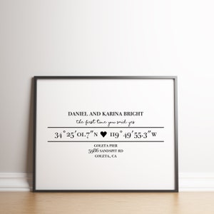 Your Wedding location coordinates print Personalised wedding gift Engagement gift Personalised Wedding Keepsake image 1