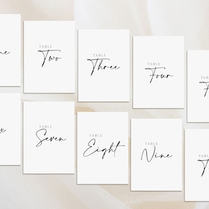 Minimalist Wedding Table Numbers Simple table number cards for elegant wedding