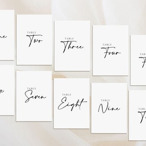 Minimalist Wedding Table Numbers Simple table number cards for elegant wedding