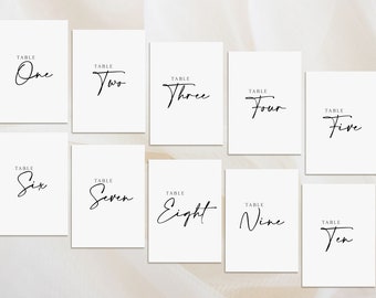 Minimalist Wedding Table Numbers Simple table number cards for elegant wedding