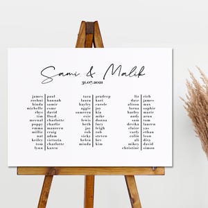 Minimal Calligraphy Wedding Table Plan for long tables | Banquet Table Plan | Custom Wedding Seating Chart | Long Tables Seating Plan