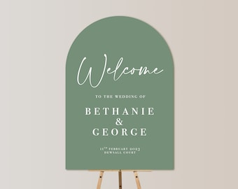 Arched Wedding Sign Welcome Board Sage Green & White | Arch Wedding Signage | Welcome to our wedding sign