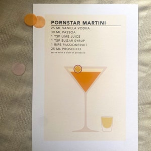 Pornstar Martini Print | Cocktail Recipe Card | Cocktail Poster