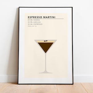 Impresión de Espresso Martini / Decoración del carrito de bar con impresión de cócteles / Cartel de Espresso Martini / Cartel de cóctel de arte de pared de cocina
