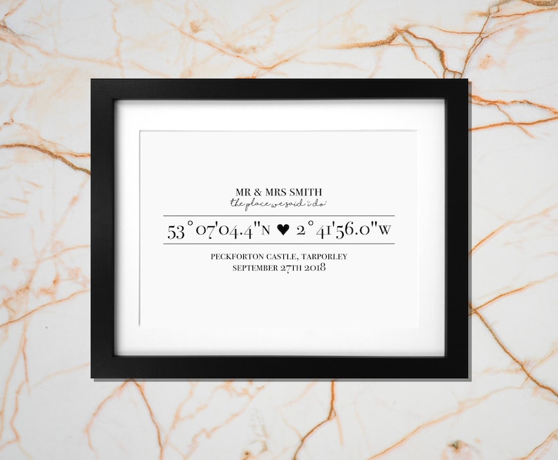 Your Wedding location coordinates print Personalised wedding gift Engagement gift Personalised Wedding Keepsake image 3