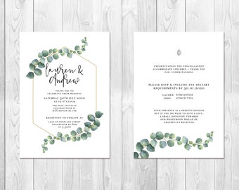 Personalised Eucalyptus Wedding Stationery Suite | Rustic Wedding invitation | Botanical wedding invitations | Simple Wedding