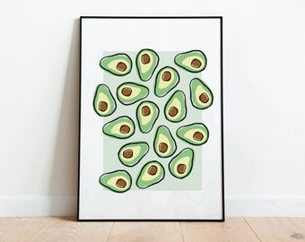 Instant Download Avocado Pattern Wall Art Print | Kitchen Poster | Home Decor | Printable Wall Art | Instant Download