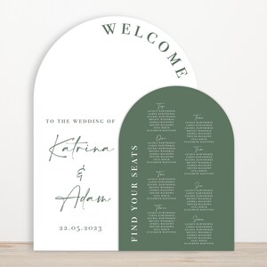 Wedding Table Plan and Welcome Sign Arched | Set of 2 Wedding Signs Sage Green & White | Arch Wedding Signage | find your seat sign