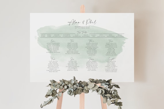 Sage Green Wedding Table Plan | Landscape Seating Chart | Wedding Sign | Large Table Plan Board