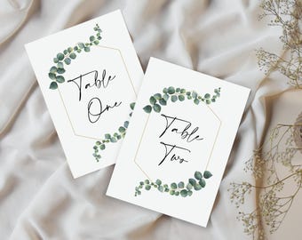 Wedding Table Numbers, Elegant table number cards for wedding, Simple Table Numbers Printed Sage greenery & eucalyptus style