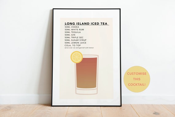 Long Island Iced Tea Print / Tarjeta de recetas de cóctel / - Etsy México