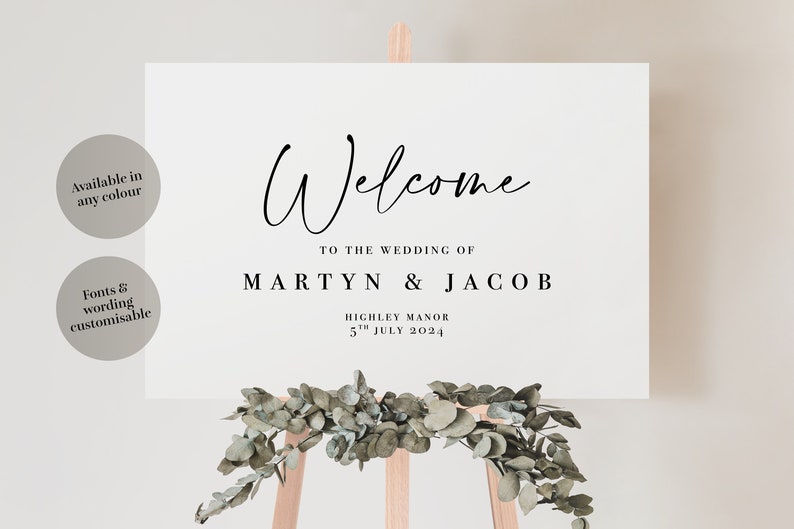 Wedding Welcome Board with sage green colour splash | Rustic Fall Wedding Signage | Welcome to our wedding sign image 2