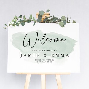 Wedding Welcome Board with sage green colour splash | Rustic Fall Wedding Signage | Welcome to our wedding sign image 3