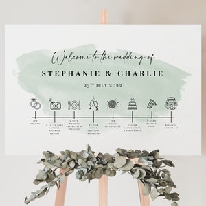 Sage Green Order of the Day Wedding Timeline Sign | Wedding Welcome Board | Wedding timings sign | Large Wedding Sign
