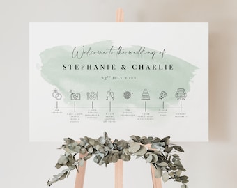 Sage Green Order of the Day Wedding Timeline Sign | Wedding Welcome Board | Wedding timings sign | Large Wedding Sign