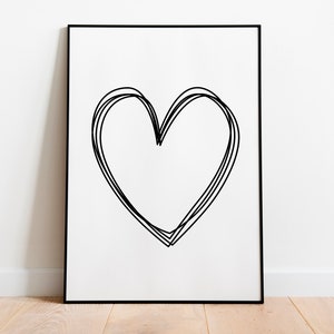 Scribble Love Heart Print / Home Decor Poster / Regalo de cumpleaños para ella