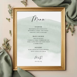 Sage Wedding Menu Cards, Greenery Wedding Menus, olive green wedding breakfast menu, sage dinner menu