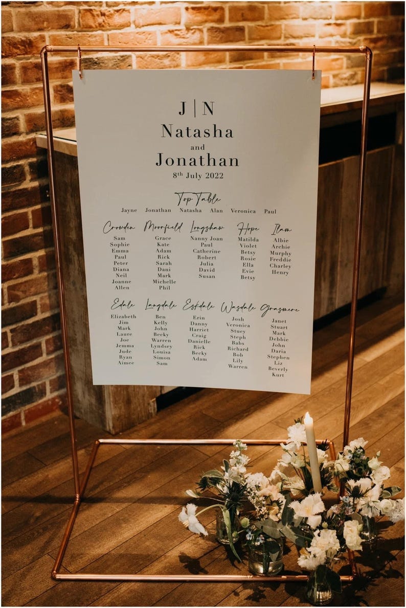 Wedding Seating Chart Table Plan Board | Winter Wedding Sign Minimalist Theme image 3