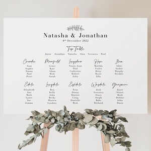 Wedding Seating Chart Table Plan Board | Winter Wedding Sign Minimalist Theme image 1