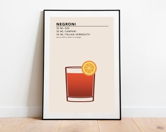 Negroni Art Print | Cocktail Recipe Card | Negroni Poster | Negroni Poster | Home Decor  Negroni Fathers Day Gift