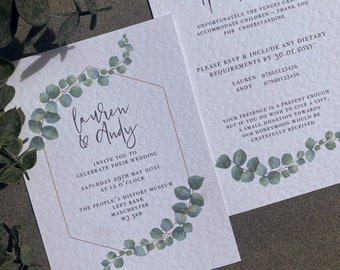 Personalised Eucalyptus Calligraphy Style Wedding Invite Suite | Rustic Wedding invitation | Botanical wedding invitations | Simple Wedding