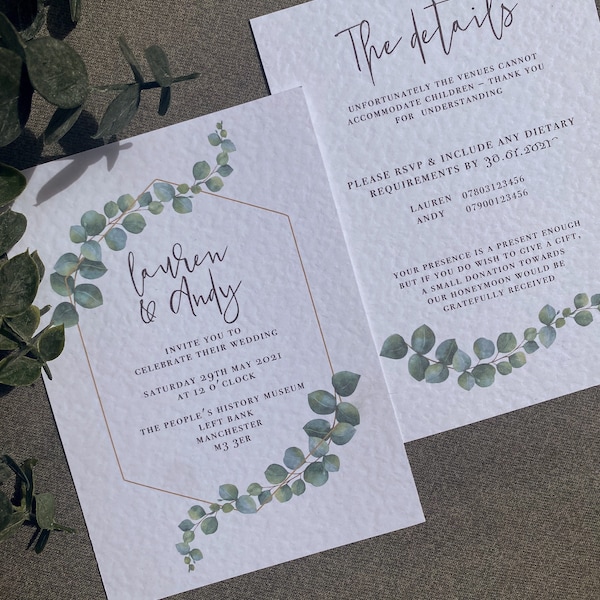 Personalised Eucalyptus Calligraphy Style Wedding Invite Suite | Rustic Wedding invitation | Botanical wedding invitations | Simple Wedding