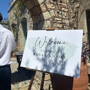 Wedding Welcome Board with sage green colour splash | Rustic Fall Wedding Signage | Welcome to our wedding sign image 4