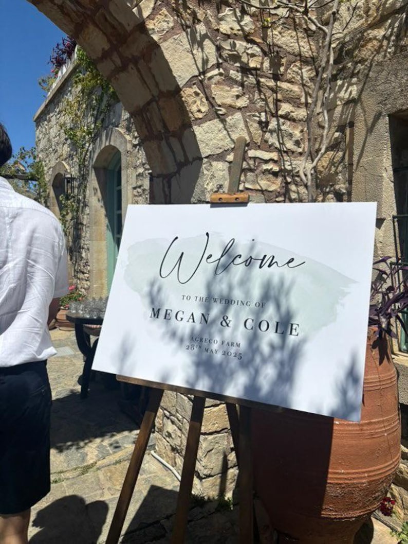 Wedding Welcome Board with sage green colour splash | Rustic Fall Wedding Signage | Welcome to our wedding sign image 4
