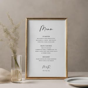 Cartes de menu de mariage minimalistes, menu simple et élégant, cartes de repas de mariage