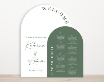 Wedding Table Plan and Welcome Sign Arched | Set of 2 Wedding Signs Sage Green & White | Arch Wedding Signage | find your seat sign