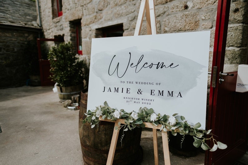 Wedding Welcome Board with sage green colour splash | Rustic Fall Wedding Signage | Welcome to our wedding sign image 1