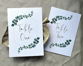 Wedding Table Numbers | Elegant table number cards for wedding | Simple Table Numbers Sage greenery & eucalyptus style