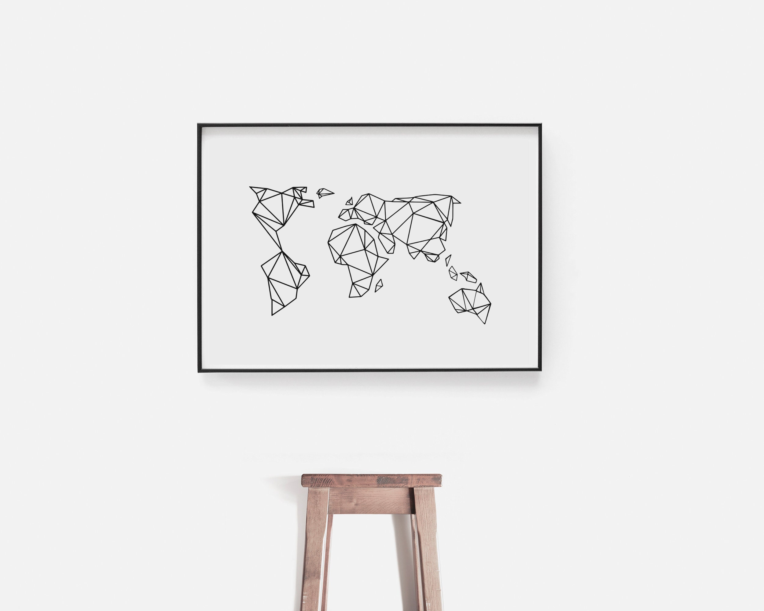 geometric world map line drawing print home decor poster etsy norway