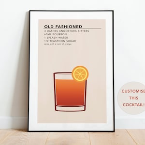 Stampa artistica in stile antico / Ricetta per cocktail / Cocktail in stile antico / Decorazione per la casa / Regalo per la festa del papà in stile antico