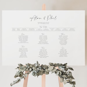 Minimal Wedding Table Plan | Landscape Seating Chart | Simple Black & White Wedding Sign | Large Table Plan Board