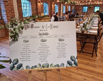 Banquet Table Plan | Wedding Table Plan for long tables | Eucalyptus Wedding Seating Chart | Long Tables Seating Plan