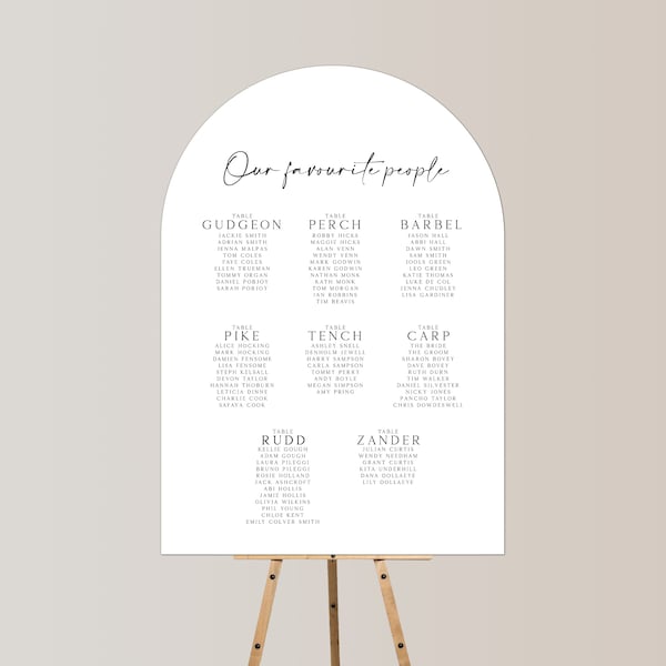 Wedding Table Plan Minimalist arch seating chart | Find your seat black and white table seating plan