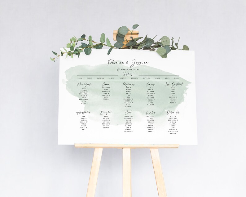 Sage Green Wedding Table Plan | Landscape Seating Chart | Wedding Sign | Large Table Plan Board image 2