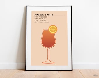 Aperol Spritz Print | Cocktail Recipe Card | Cocktail Poster | Aperol Spritz Poster  | Cocktail Gift for her