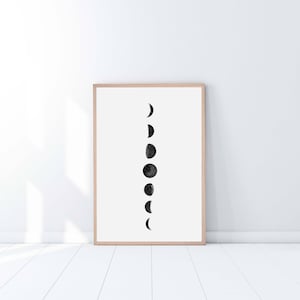 Moon phase illustration print instant download | Moon Printable Wall Art, lunar Gift | Celestial Poster