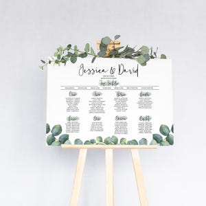 Rustic Wedding Seating Plan, Seating Chart Sign, Eucalyptus & Sage Green Table Plan Board