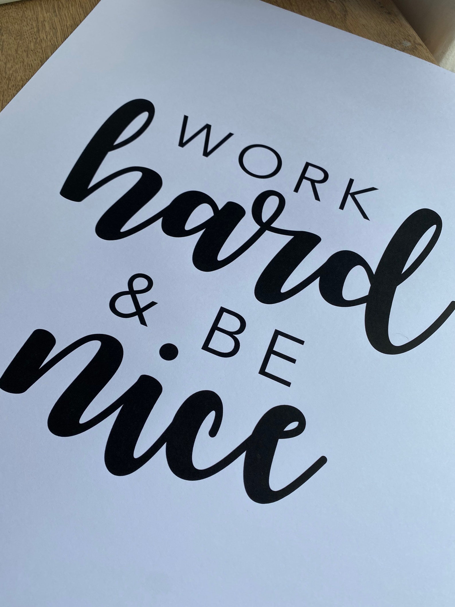 Work Hard &amp; Be Nice Quote Print Home Decor Poster - Etsy UK